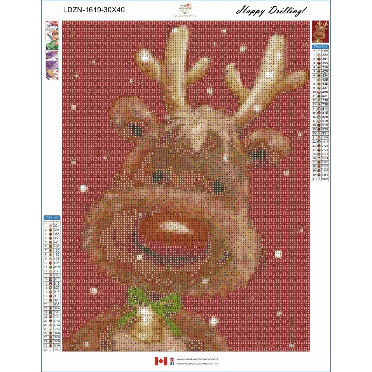 Reindeer by MAKIKO-35x45cm-Round-DiamondArt.ca