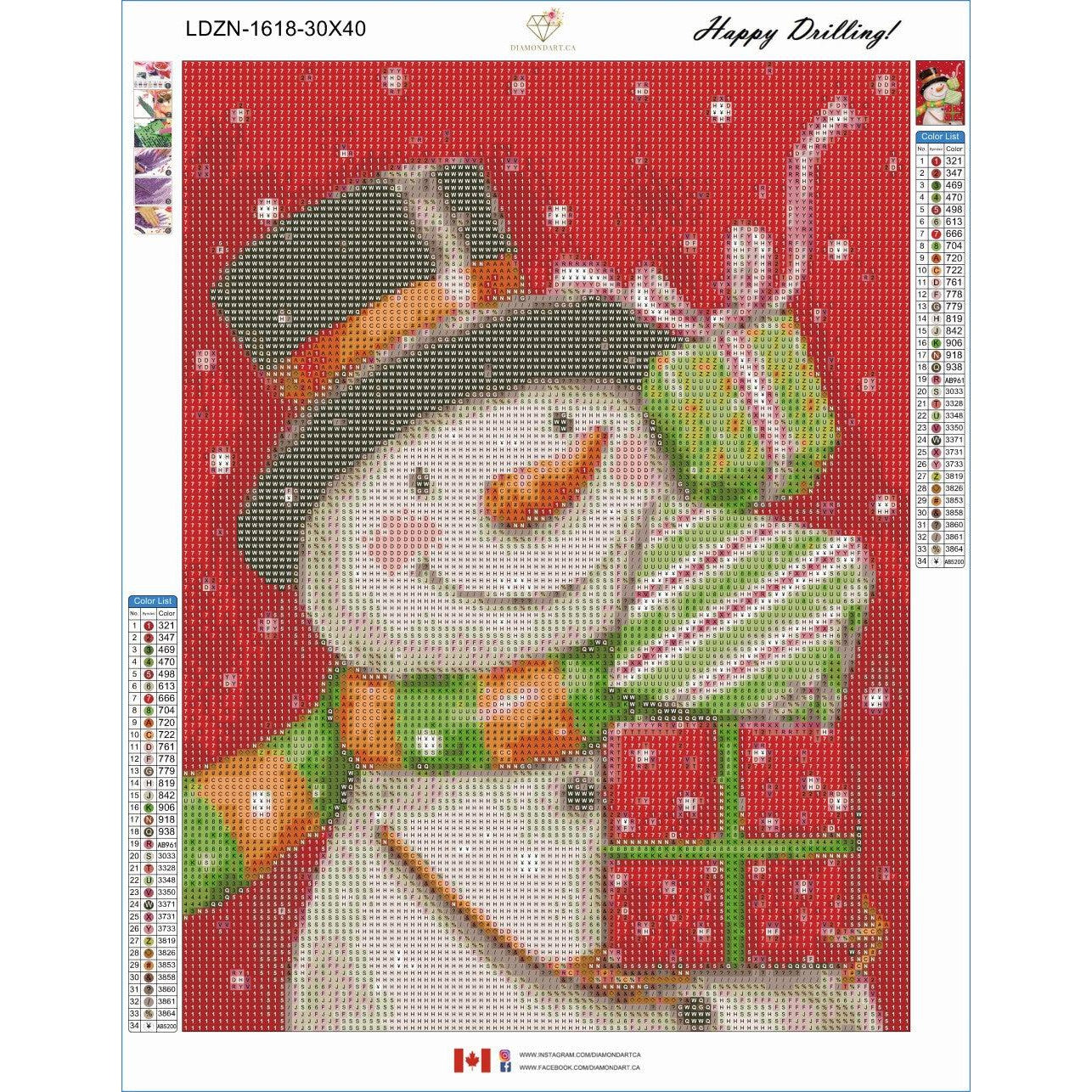 Snowman With Presents by MAKIKO-35x45cm-Round-DiamondArt.ca